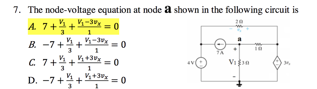 Solved 7. The node-voltage equation at node a shown in the | Chegg.com