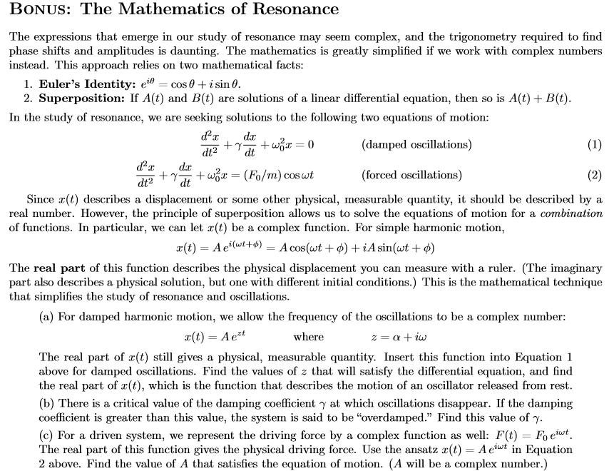 BONUS: The Mathematics of Resonance The expressions | Chegg.com