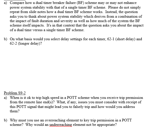 Compare how a dual timer breaker failure (BF) scheme