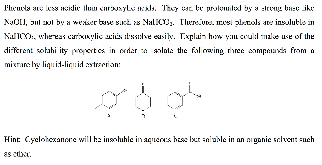 Solved Phenols are less acidic than carboxylic acids. They