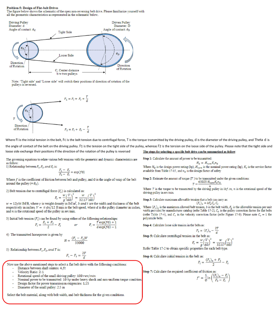 Problem 5: Design of Flat-belt Drives The figure | Chegg.com
