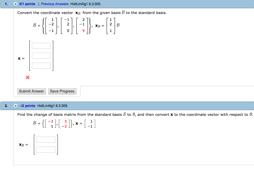 Solved Convert The Coordinate Vector X_B From The Given | Chegg.com