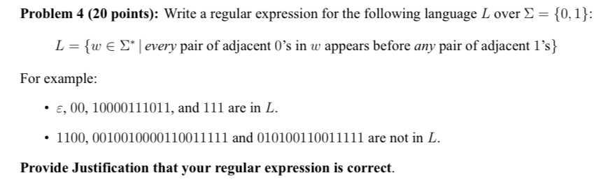 Solved Problem 4 (20 points): Write a regular expression for | Chegg.com