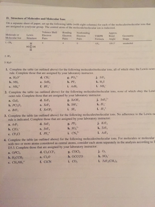 Solved D. Structure of Molecules and Molecular Ions On a | Chegg.com