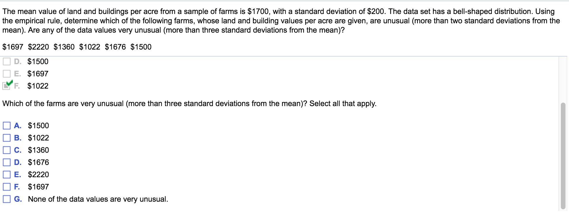 Solved The mean value of land and buildings per acre from a