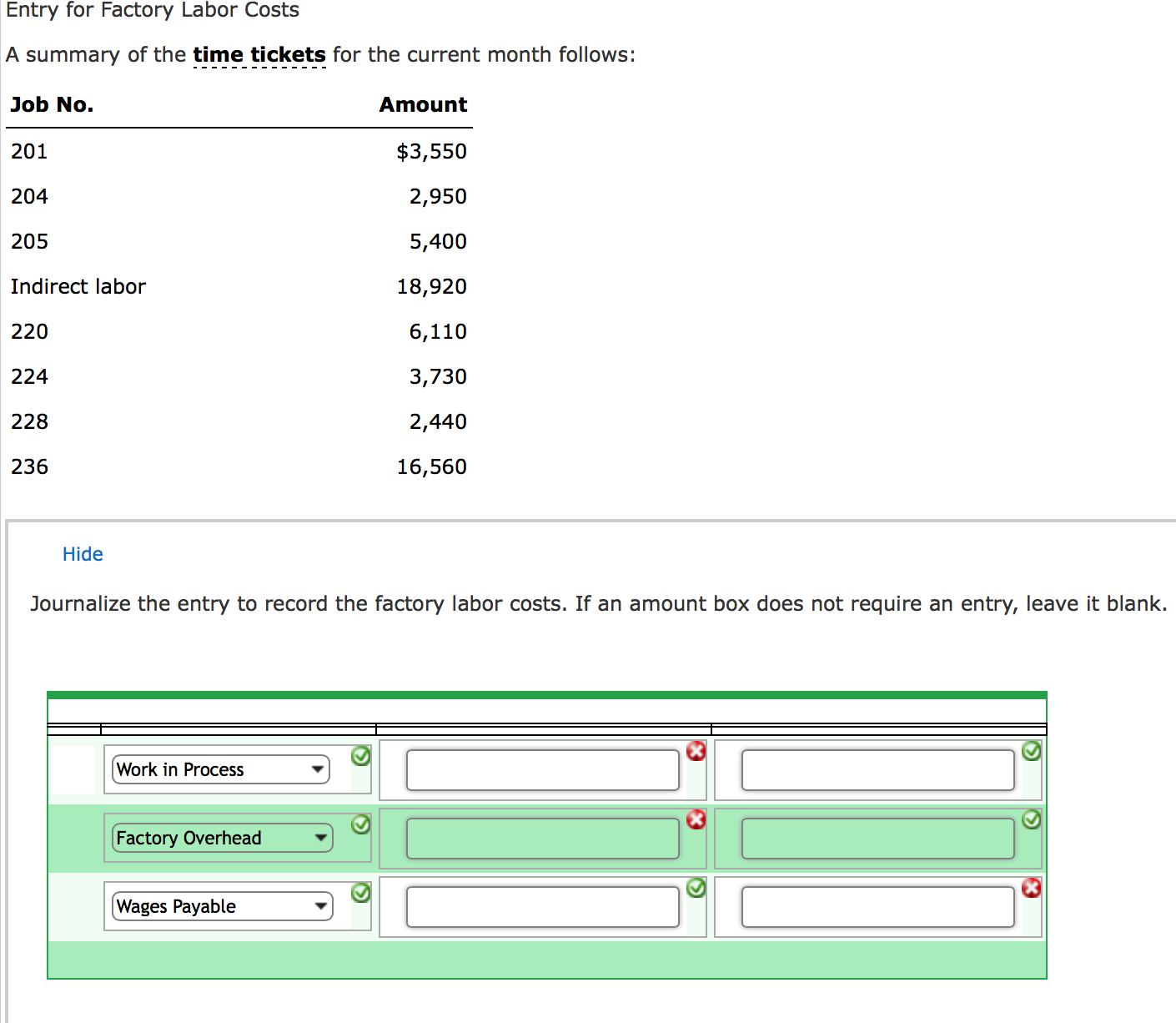 Solved Entry for Factory Labor Costs A summary of the time | Chegg.com