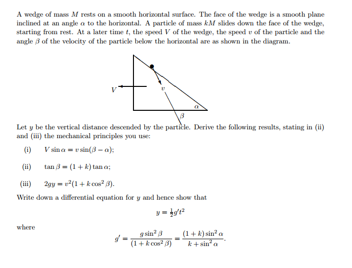 Solved A wedge of mass M rests on a smooth horizontal | Chegg.com