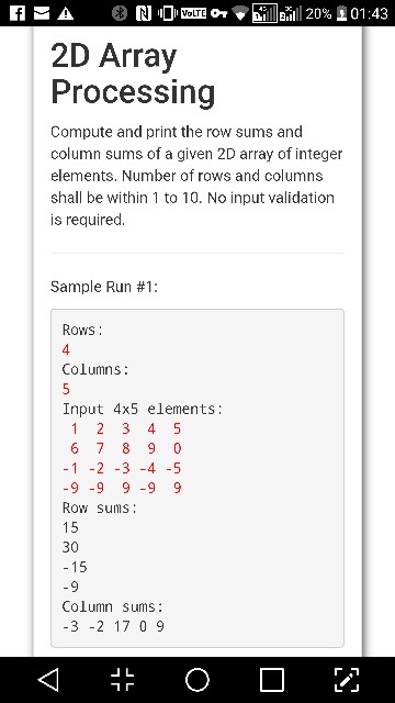Solved Sample Run #2: Rows Columns Input 1x1 elements 12345 | Chegg.com