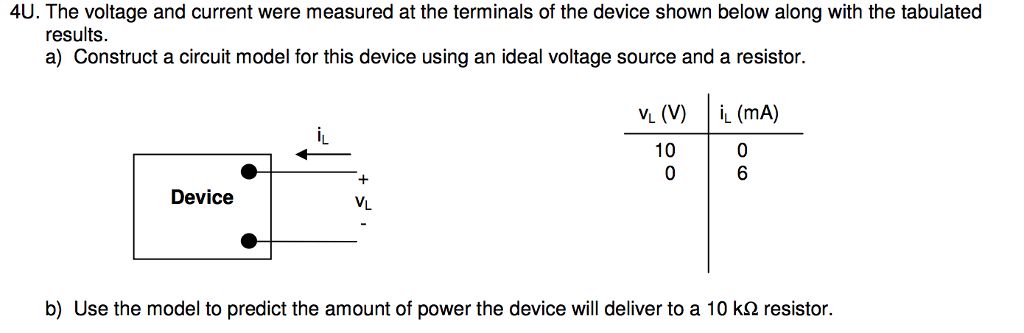 Solved 4U. The voltage and current were measured at the | Chegg.com
