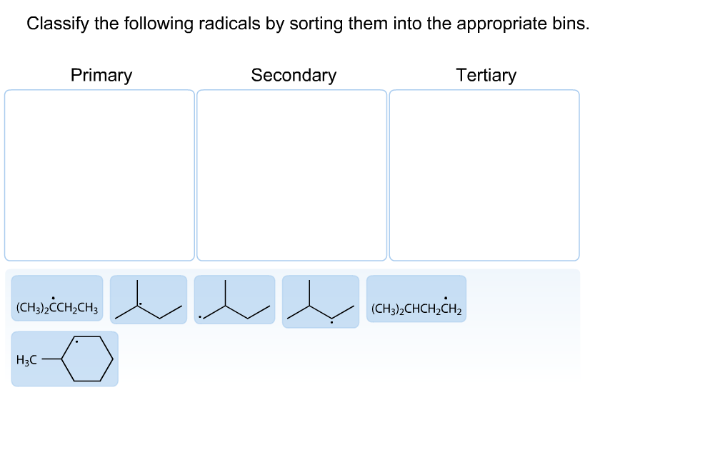 Solved Classify The Following Radicals By Sorting Them Into | Chegg.com