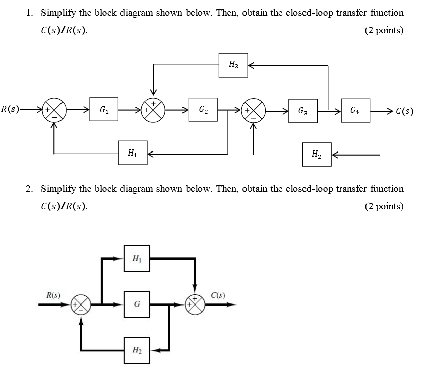 Solved 1 Simplify The Block Diagram Shown Below Then 