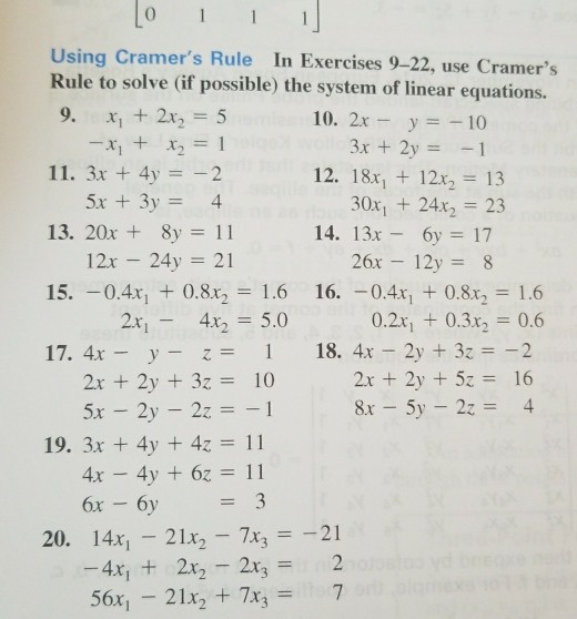 Solved Using Cramer's Rule In Exercises 922, use Cramer's