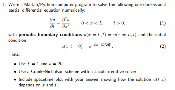 1. Write a Matlab/Python computer program to solve | Chegg.com