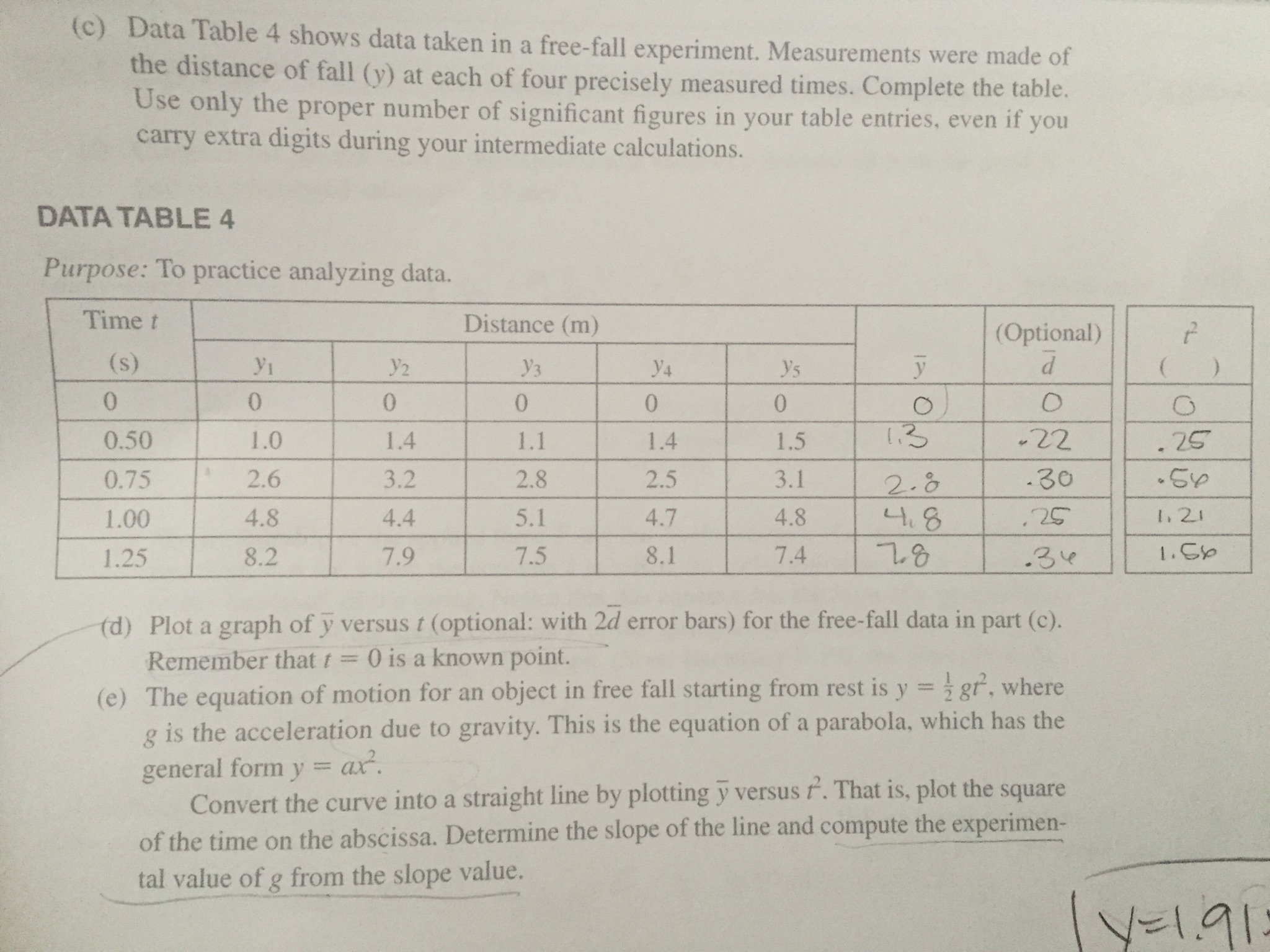 Solved (C) Data Table 4 shows data taken in a freefall