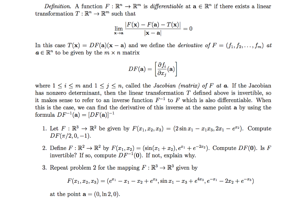Solved Definition. A function F R" Rm is differentiable at a