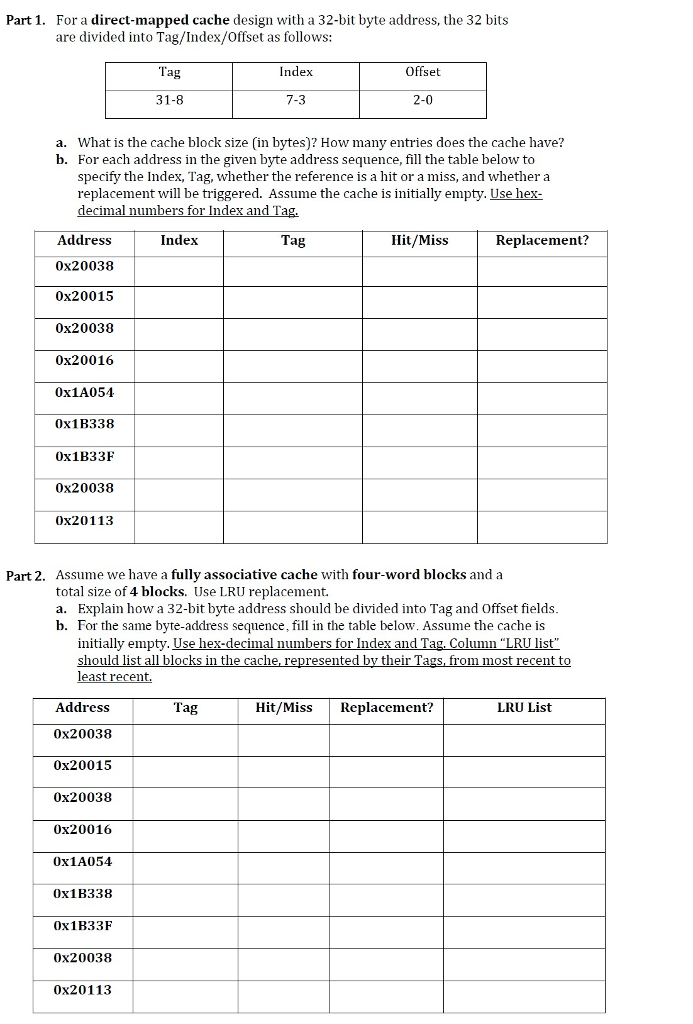 Solved Part 1. For a direct-mapped cache design with a | Chegg.com