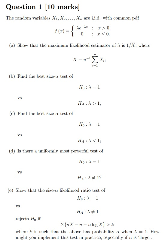 Solved Question 1 [10 Marks] The Random Variables Xi, X2,.. | Chegg.com