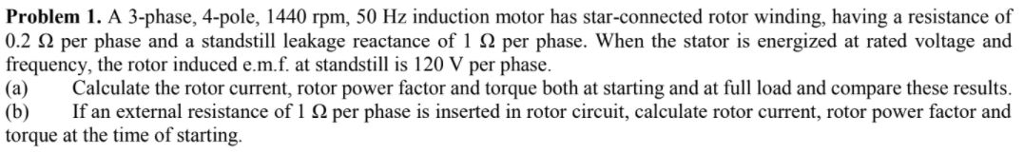 Solved Problem 1. A 3-phase, 4-pole, 1440 rpm, 50 Hz | Chegg.com