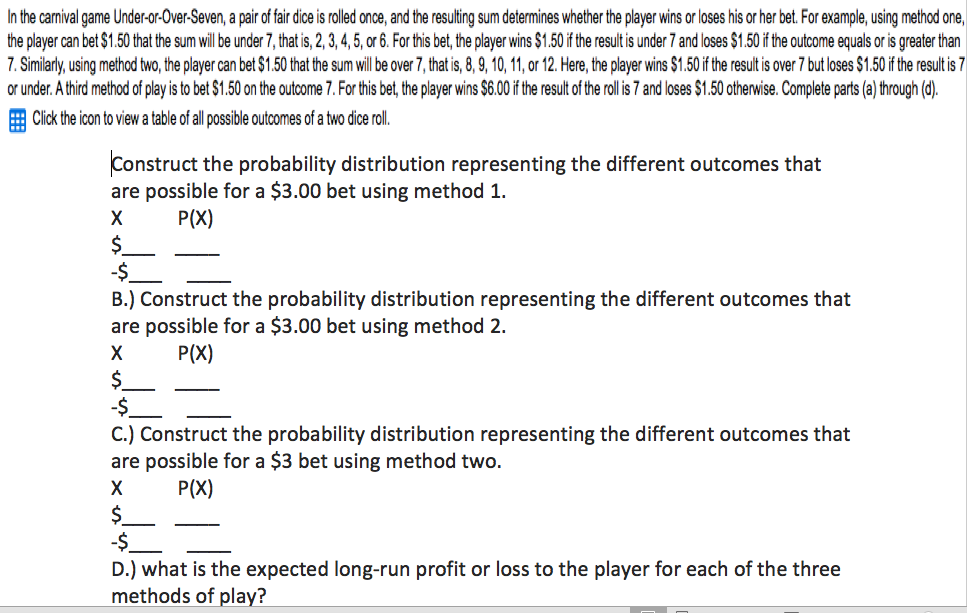 Solved In the carnival game Under-or-Over-Seven, a pair of | Chegg.com