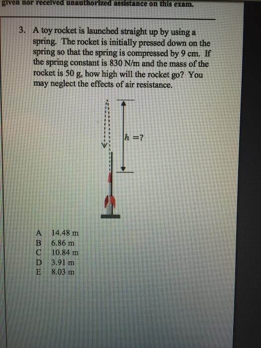 Solved A toy rocket is launched straight up by using a | Chegg.com