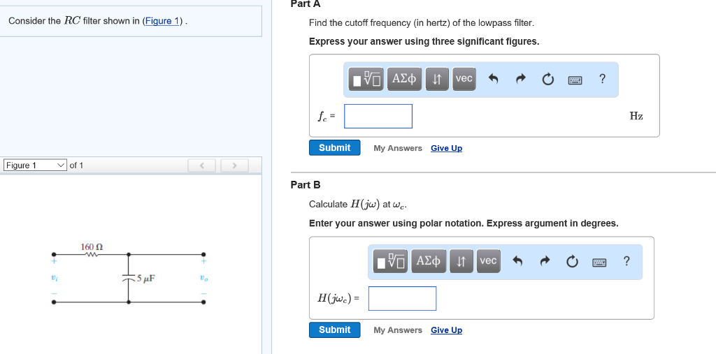 Solved Part A Consider the RC filter shown in (Figure 1) | Chegg.com