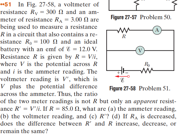 Solved 51 In Fig 27 58 A Voltmeter Of Resistance Ry Meter Chegg
