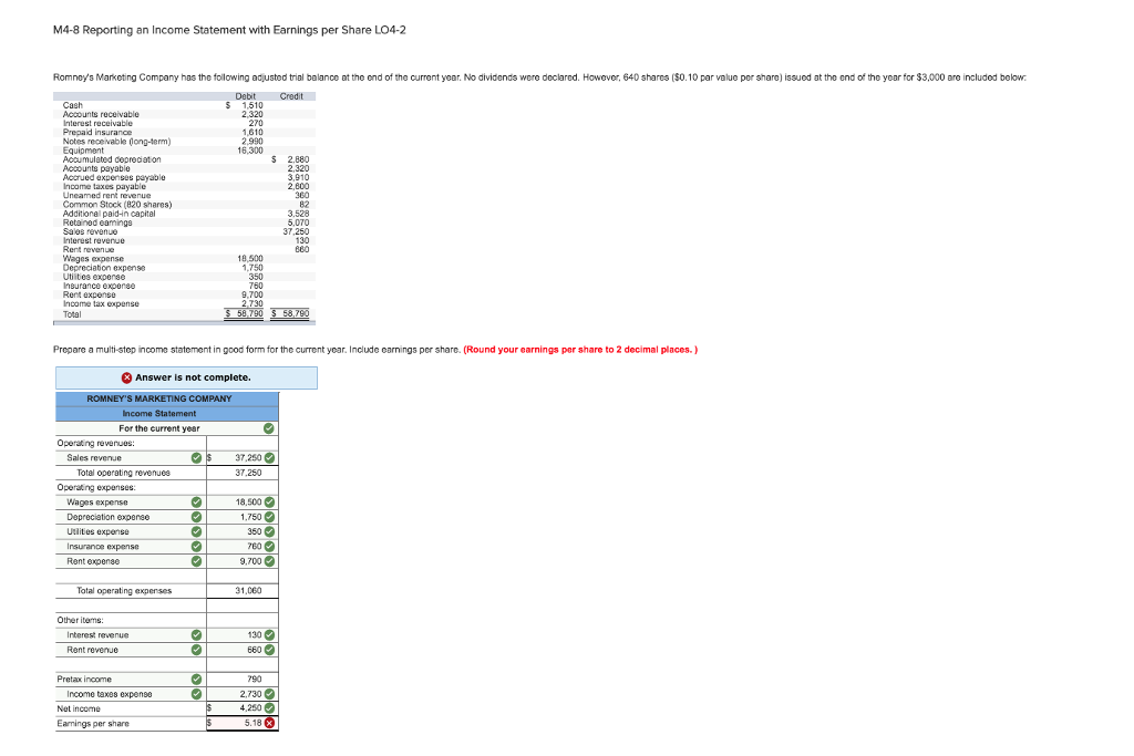 Solved M4-8 Reporting an Income Statement with Earnings per | Chegg.com