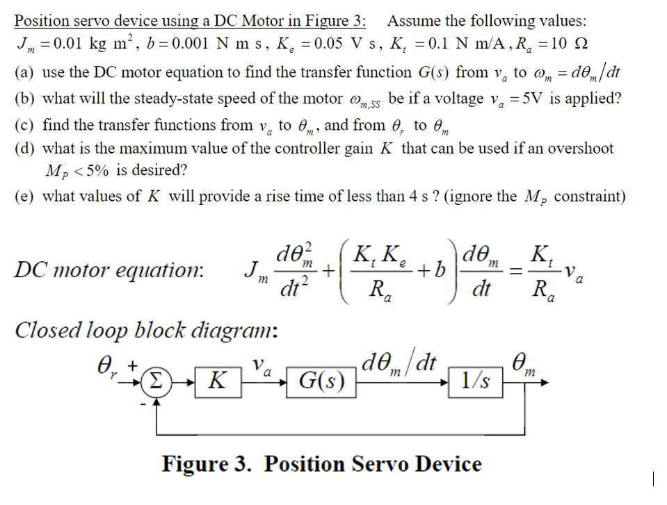 Solved Position servo device using a DC Motor in Figure 3 | Chegg.com