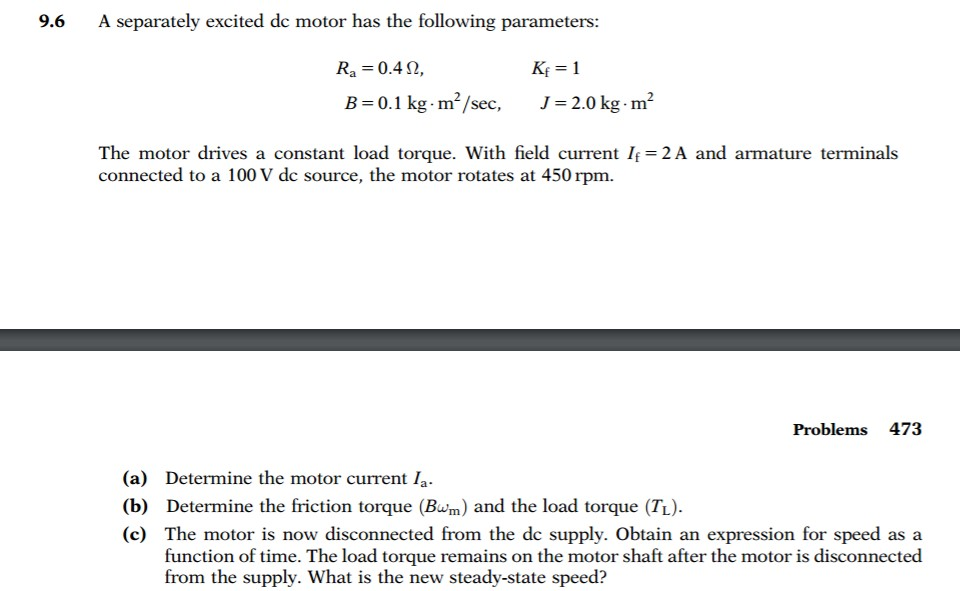 Solved A separately excited dc motor has the following | Chegg.com