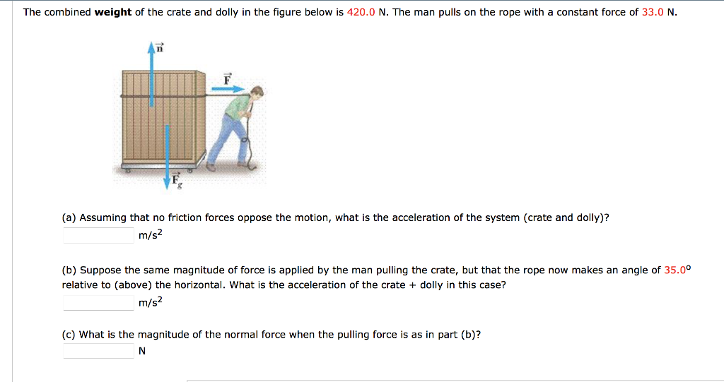 Solved The combined weight of the crate and dolly in the