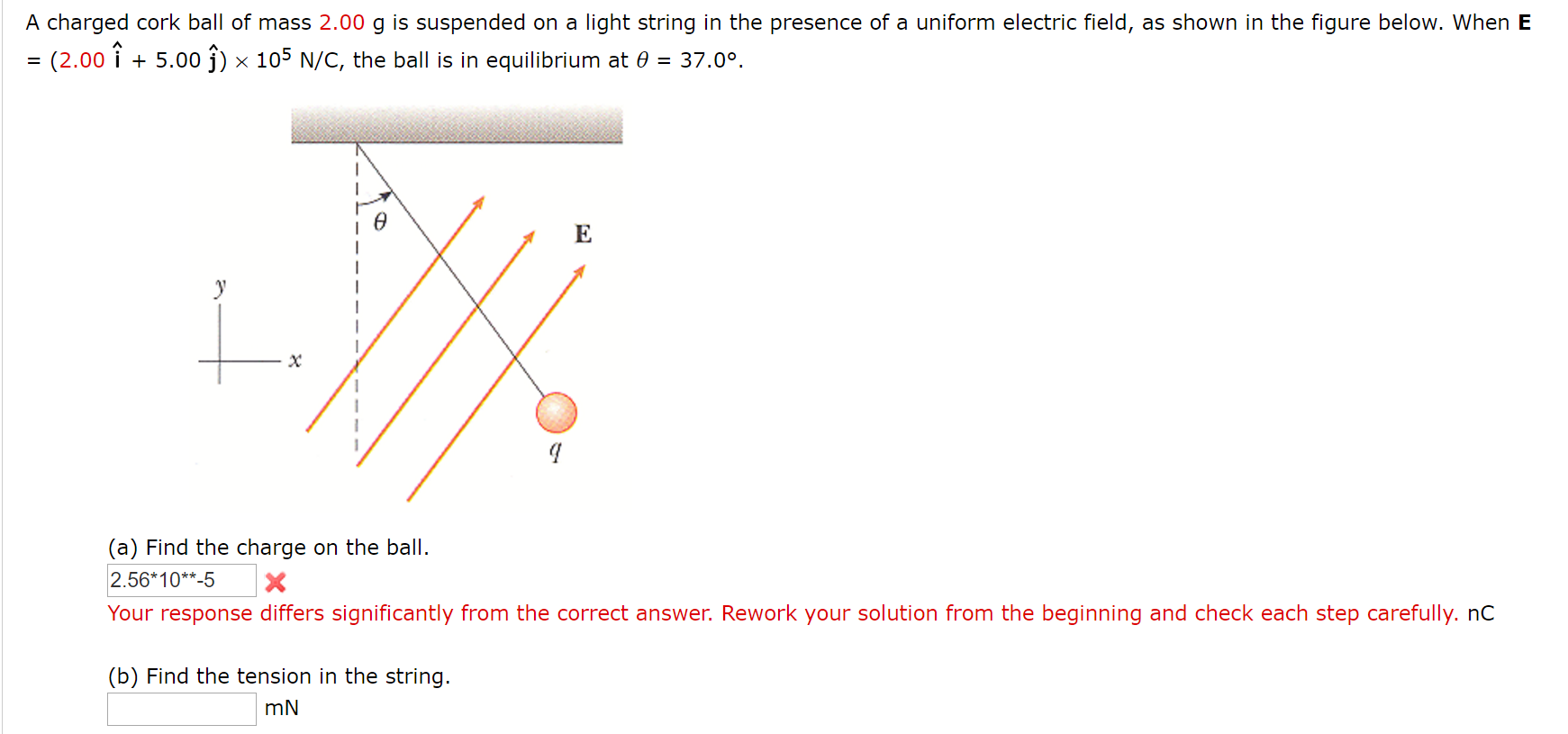 Solved A charged cork ball of mass 2.00 g is suspended on a