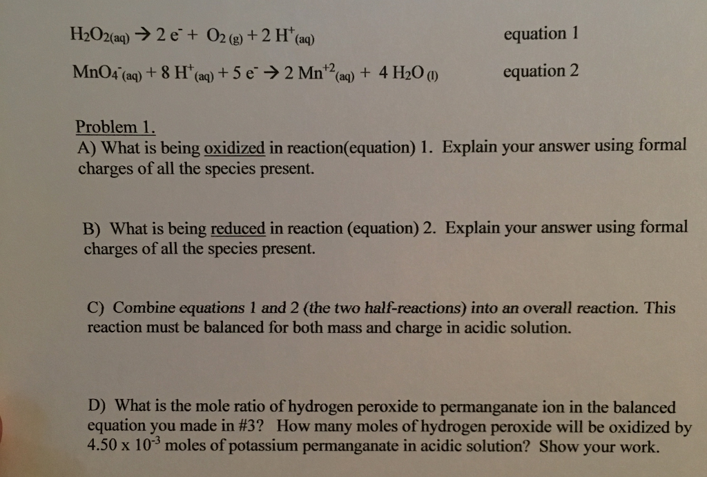 Solved H2O2(aq)-> 2 e