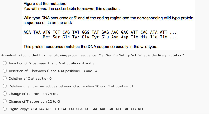 Solved Figure out the mutation. You will need the codon | Chegg.com