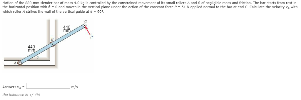 Solved Motion of the 880-mm slender bar of mass 4.0 kg is | Chegg.com