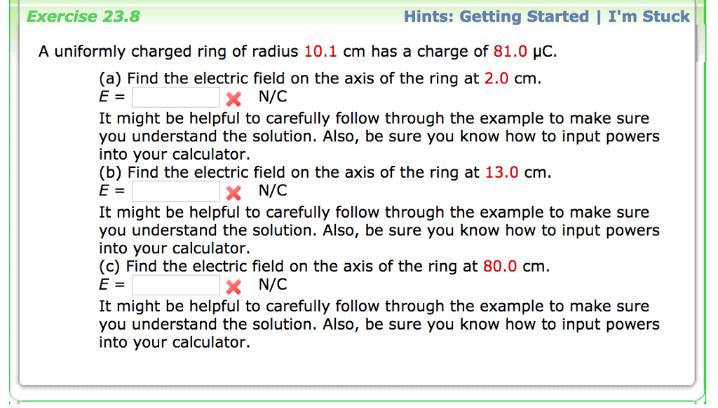Solved Example 23.8 The Electric Field of a Uniform Ring of | Chegg.com