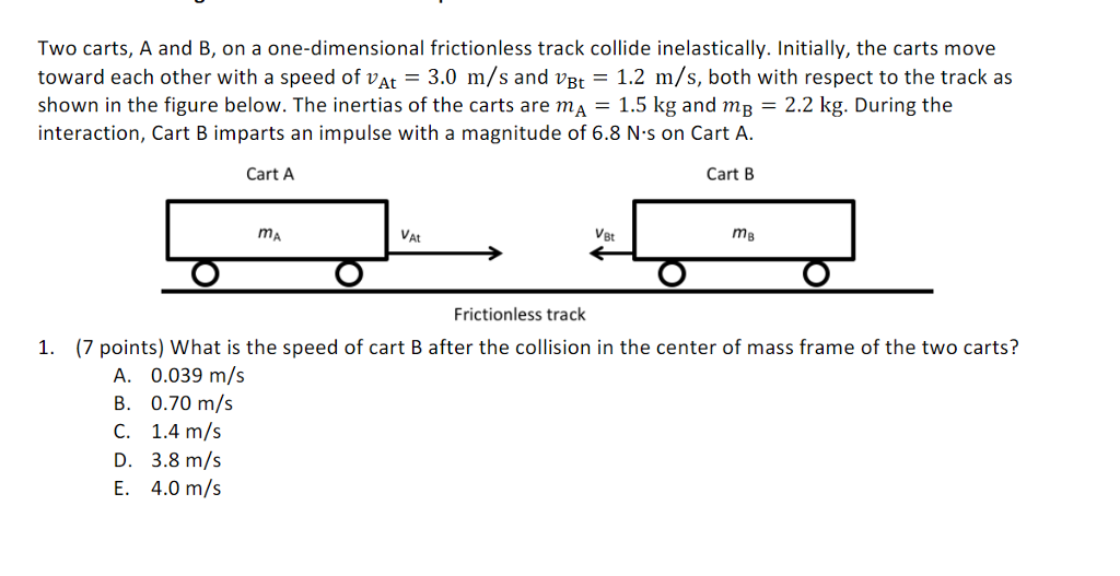 Solved Two Carts A And B On A One Dimensional Frictionless Chegg Com