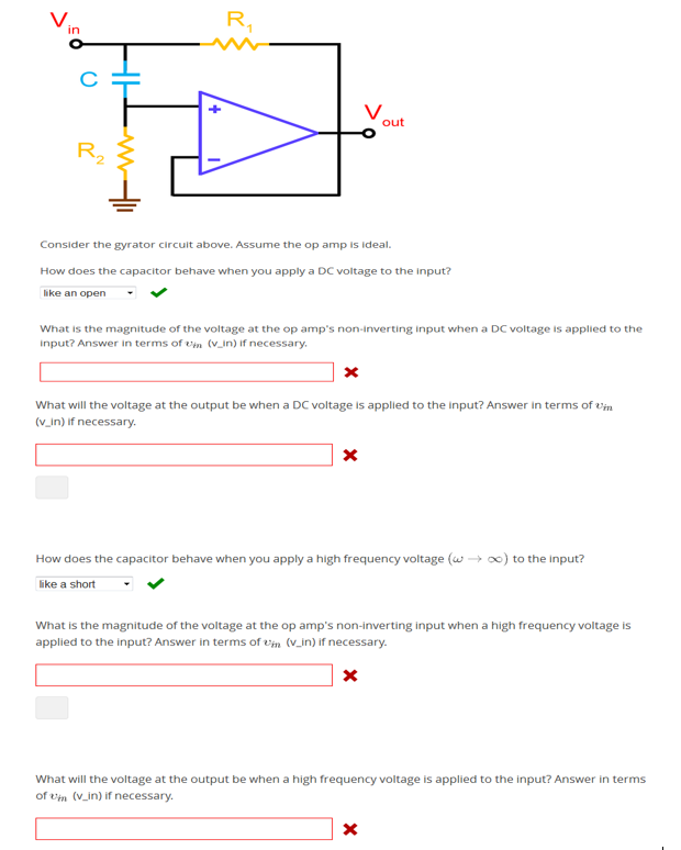 Solved Consider the gyrator circuit above. Assume the op amp