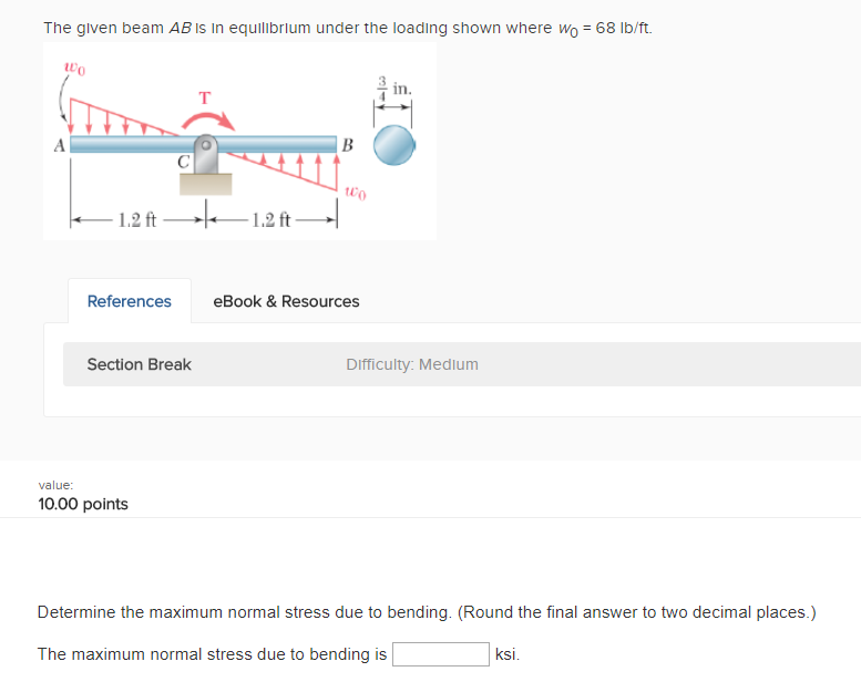 Solved The given beam AB Is In equilibrium under the loading | Chegg.com