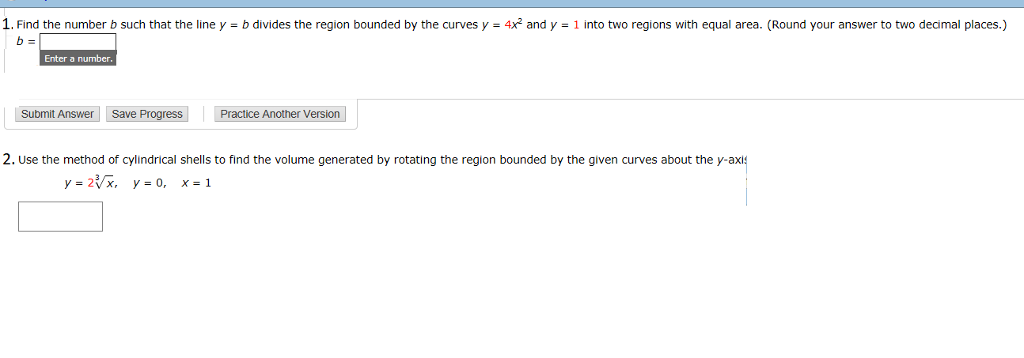 Solved 1. Find the number b such that the line y-b divides | Chegg.com