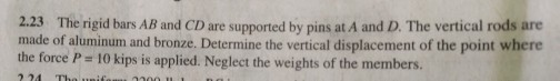 Solved 2.23 The rigid bars AB and CD are supported by pins | Chegg.com 