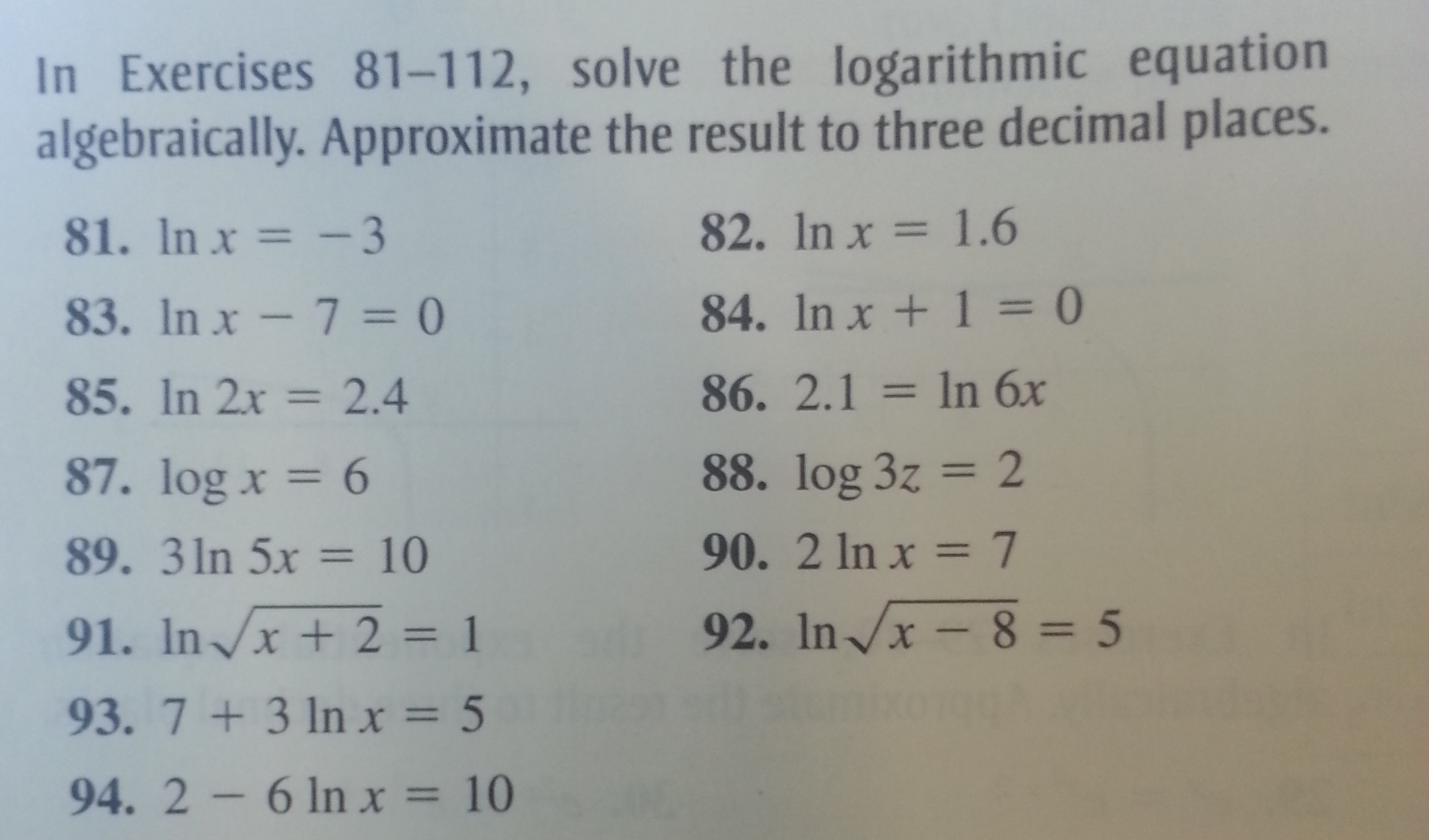 Solved In Exercises 81112, solve the logarithmic equation