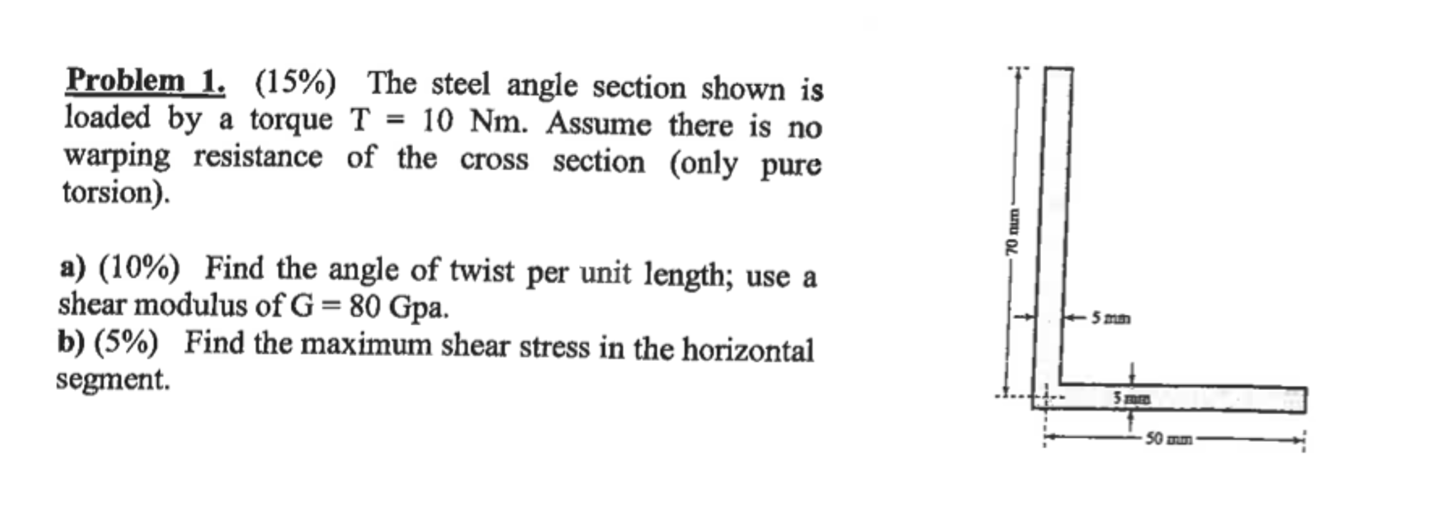 Solved The steel angle section shown is loaded by a torque T