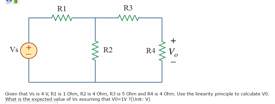 Solved Given that Vs is 4 V, R1 is 1 Ohm, R2 is 4 Ohm, R3 is | Chegg.com