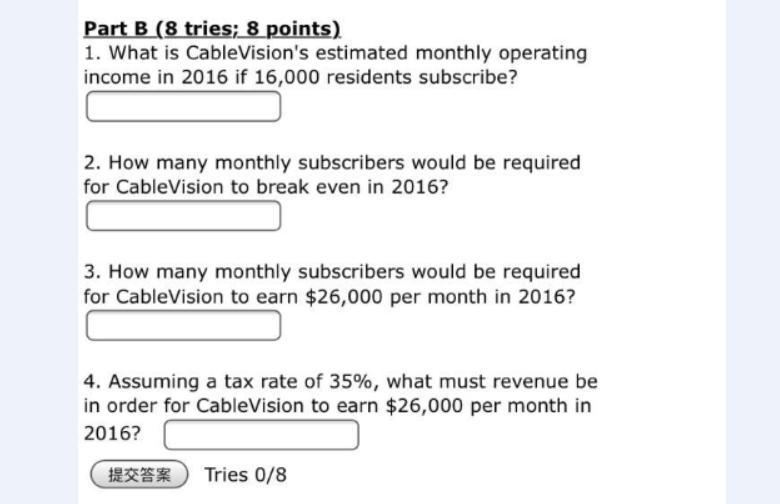 Solved Part B (8 tries 8 points) 1. What is CableVision's