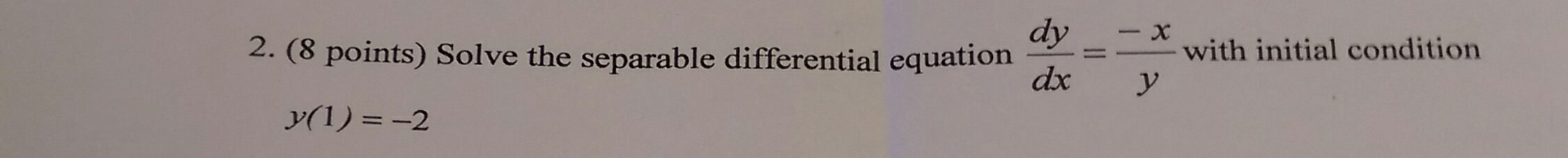 Solved Solve the separable differential equation dy/dx = -+x | Chegg.com