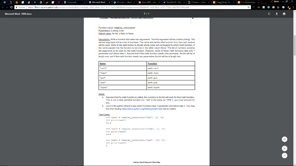 Solved Function name: complex_calculator Parameters: a | Chegg.com