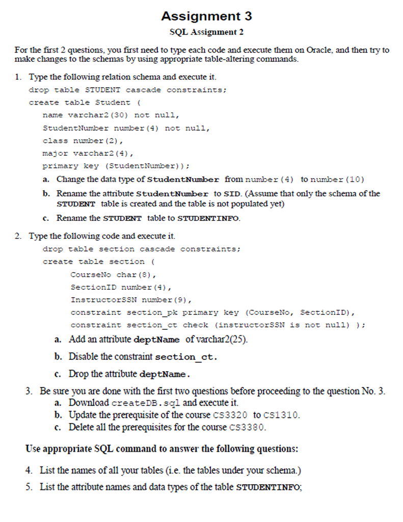 oracle sql assignment questions