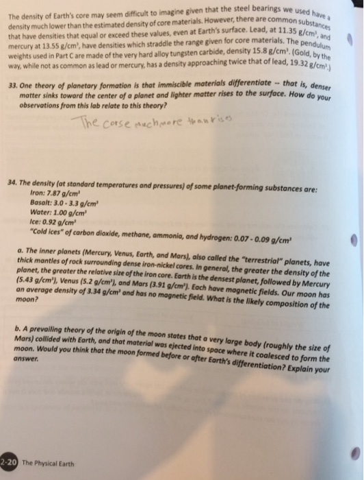 Solved The density of Earth's core may seem difficult to