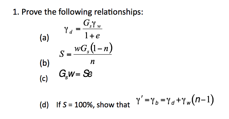 Solved Prove The Following Relationships: Gamma_d = G_s | Chegg.com