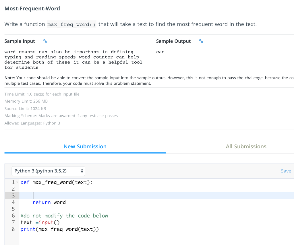 Solved Most-Frequent-Word Write a function max_freq_ word | Chegg.com